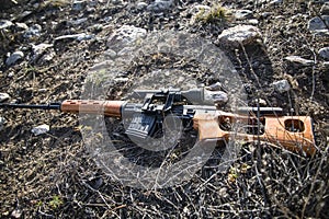 SVD sniper rifle lying on the ground.