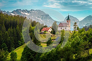 Sveti Duh church on hill in Kamnik - Savinja Alps, Slovenia