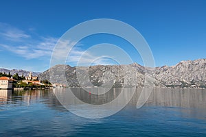 Sveti Ilija - Scenic view of idyllic coastal town Prcanj, Kotor Bay, Adriatic Mediterranean Sea, Montenegro, Balkans, Europe
