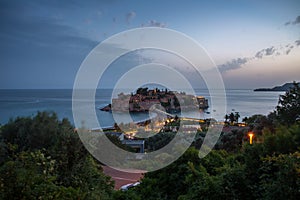 Sveti Stefan in Budva at sunset