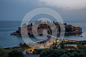 Sveti Stefan in Budva at sunset