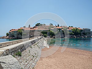 Sveti Stefan island in a beautiful summer day, Montenegro