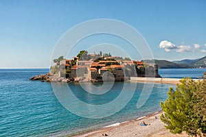 Sveti Stefan island beautiful view. Budva, Montenegro