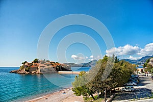 Sveti Stefan island beautiful view. Budva, Montenegro