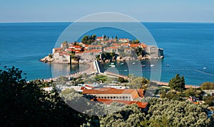 Sveti Stefan island in Budva. Resort in Montenegro