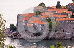 Sveti Stefan island detail of buildings Montenegro