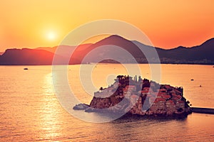 Sveti Stefan Island in Montenegro at Adriatic Sea
