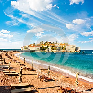 Sveti Stefan Island in Montenegro at Adriatic Sea