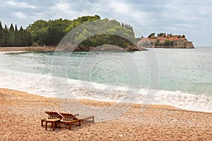 Sveti Stefan island, Montenegro, Adriatic sea beach