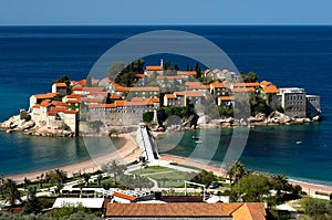 Sveti Stefan island and roofs