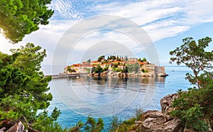 Sveti Stefan island, view from the rock, Budva riviera, Montenegro