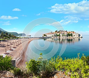 Sveti Stefan sea islet Montenegro. Summer panorama.