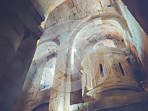 Svetitskhoveli cathedral, bathed and columns of the church, the light entering the church through the windows