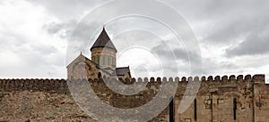 Svetitskhoveli church and castle complex panorama in Mtskheta, Georgia