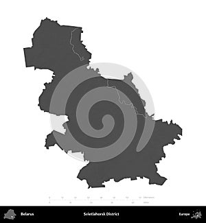 Svietlahorsk District, Belarus, isolated on white. Grayscale