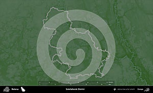 Svietlahorsk District outlined, Belarus. Physical