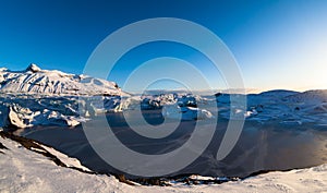 Svinafellsjokull glacier view during winter snow in Iceland