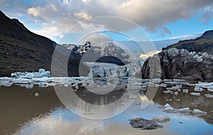 Svinafellsjökull glacier and glacial lake in South Iceland