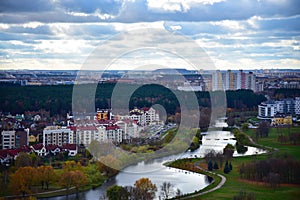 Svisloch river landscape flows in the European city of Minsk in Belarus