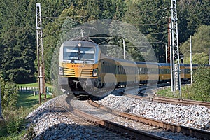 Svitavy, Czech Republic - 20.4.2019: Passenger train on the route Ceska Trebova - Brno. Train companies RegioJet, Siemens