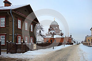 Troitskaya street on a winter day in the village of Sviyazhsk