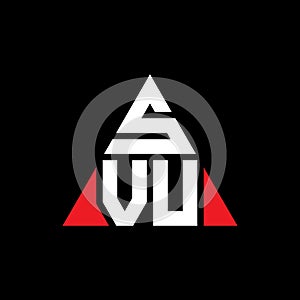 SVU triangle letter logo design with triangle shape. SVU triangle logo design monogram. SVU triangle vector logo template with red