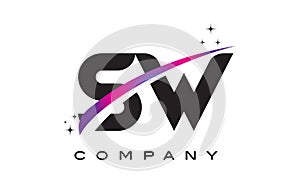 SW S W Black Letter Logo Design with Purple Magenta Swoosh