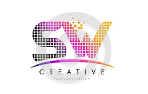 SW S W Letter Logo Design with Magenta Dots and Swoosh