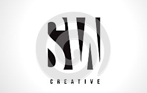 SW S W White Letter Logo Design with Black Square.