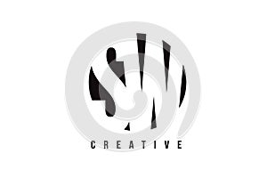 SW S W White Letter Logo Design with Circle Background.