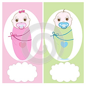 Swaddle baby with baby soother, boy, girl vector