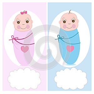 Swaddle baby, boy, girl vector greeting