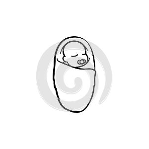 Swaddled infant hand drawn outline doodle icon.