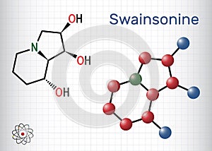 Swainsonine, tridolgosir molecule. It is indolizidine alkaloid from the plant Swainsona. Structural chemical formula, molecule