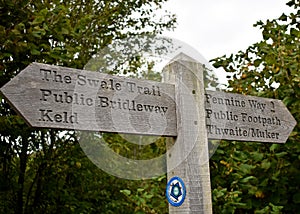 Swale Trail and Pennine Way Footpath Signpost Yorkshire Dales UK