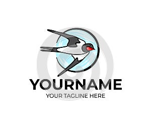 Swallow bird flies in the sky, logo design. Animal, nature, feathered and winged, vector design