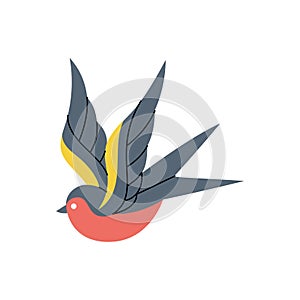 Swallow bird. Old school tattoo. Vector illustration.