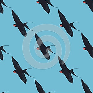 Swallow Bird. Seamless texture, pattern, wallpaper, print for textiles.