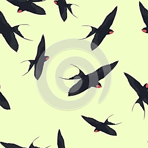 Swallow Bird. Seamless texture, pattern, wallpaper, print for textiles.