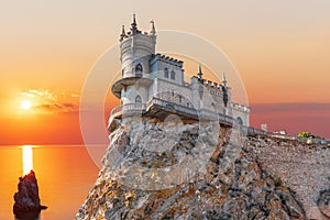 Swallow Nest castle in Crimea, beautiful sunset view photo