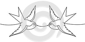 Swallow one line continuous drawing. Old school tattoo continuous one line illustration. Vector minimalist linear
