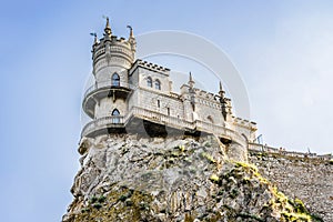 The Swallow`s Nest castle at Gaspra on the Crimean Peninsula built between 1911 and 1912 on top of the 40-metre high Aurora Cliff