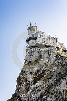 The Swallow`s Nest castle at Gaspra on the Crimean Peninsula built between 1911 and 1912 on top of the 40-metre high Aurora Cliff