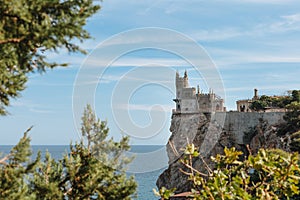 Swallow`s Nest castle on the rock over the Black Sea. Gaspra. Crimea
