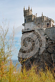 Swallow's Nest castle on the rock over the Black Sea. Gaspra. Crimea