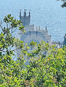 Swallow`s nest-Gothic castle over the cliff of the sea, the emblem of the southern coast of Crimea.