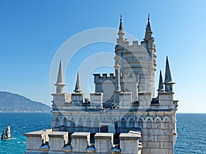 Swallow`s nest-Gothic castle over the cliff of the sea, the emblem of the southern coast of Crimea.