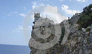 Swallow`s nest ` - a monument of architecture and history, located on a steep 40-meter Aurora rock Cape AI-Todor in the village of