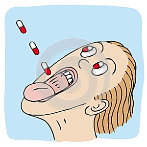 Swallowing pills (vector)