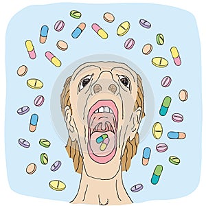 Swallowing pills (vector)
